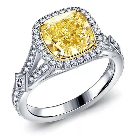 Luxury Designer Yellow Square Cut Diamond Ring - Picture 4 of 6
